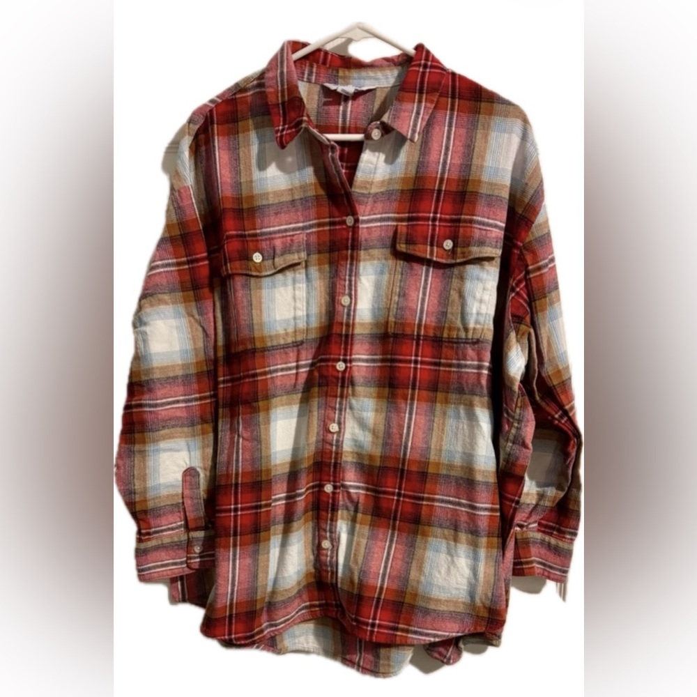 Old Navy Red Plaid Boyfriend Flannel Shirt 2X